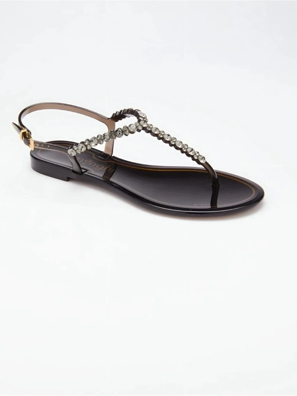 Women Black Jelly Sandals with Swarovski Crystal Size 40 MENGHI